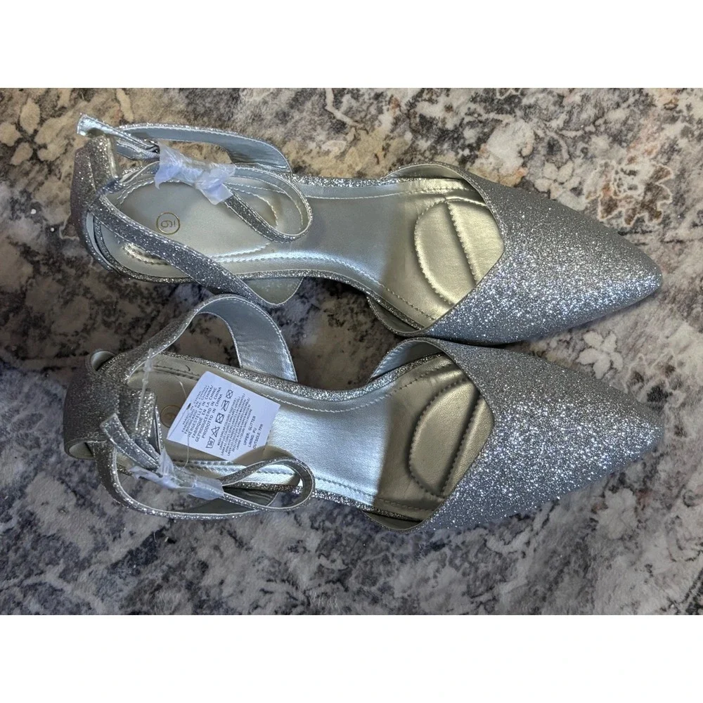 Womens‎ Silver Glitter DOrsay Ankle Strap Heels Shoes Size 9 new
